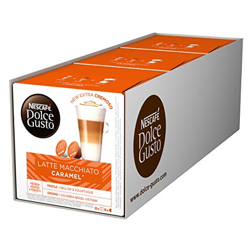 Nescafé Dolce Gusto Caramel Latte Macchiato, Karamell, Kaffee, Kaffeekapsel, 3er Pack, 3 x 16 Kapseln (24 Portionen) von NESCAFÉ DOLCE GUSTO