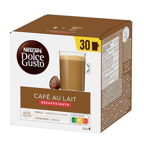 NESCAFÉ Dolce Gusto Café au Lait Decaffeinato, XXL Vorratsbox, 30 Kaffeekapseln (Robusta Bohnen, Entkoffeinierter Milchkaffee, Intensität 7) 1er Pack (1 x 30 Kapseln) von NESCAFÉ DOLCE GUSTO