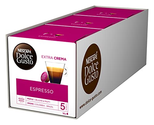 NESCAFÉ Dolce Gusto Espresso, 48 Kaffeekapseln, 100% edle Arabica Bohnen, Charaktervoller Espresso, Fruchtige Granatapfelnote, Samtige Crema, Aromaversiegelte Kapseln, 3er Pack (3x16 Kapseln) von NESCAFÉ DOLCE GUSTO