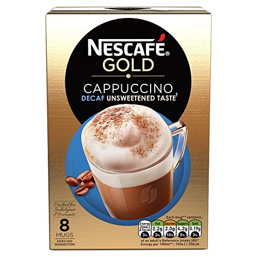 NESCAFÉ Gold Cappuccino entkoffeinierter ungesüßter Kaffee, 8 Beutel von NESCAFÉ GOLD