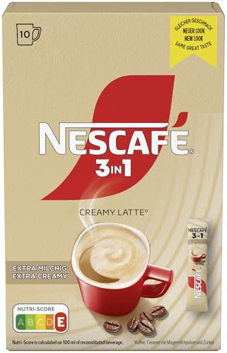 NESCAFÉ 3-in-1 CREAMY LATTE Getränkepulver-Sticks, löslicher Bohnenkaffee mit Creamer mit Magermilchpulver & Zucker, Instant-Kaffee aus erlesenen Kaffeebohnen, koffeinhaltig, 1er Pack von NESCAFÉ