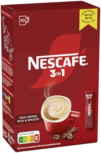 NESCAFÉ 3-in-1 Getränkepulver-Sticks, löslicher Bohnenkaffee mit Creamer & Zucker, Instant-Kaffee aus erlesenen Kaffeebohnen, koffeinhaltig, 1er Pack (1 x 10 Getränkepulver-Sticks à 16,5g) von NESCAFÉ