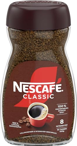 NESCAFÉ CLASSIC, löslicher Bohnenkaffee aus mitteldunkel gerösteten Kaffeebohnen, kräftiger Geschmack & intensives Aroma, koffeinhaltig, 1er Pack (1 x 100g (Verpackung kann variieren) von NESCAFÉ