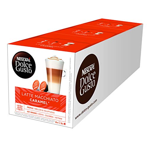 NESCAFÉ Dolce Gusto Latte Macchiato Caramel | 48 Kaffeekapseln | Arabica Robusta Mischung | Feines Karamell Aroma und leckerer Milchschaum | Aromaversiegelte Kapseln | 3er Pack (3 x 16 Kapseln) von NESCAFÉ Dolce Gusto