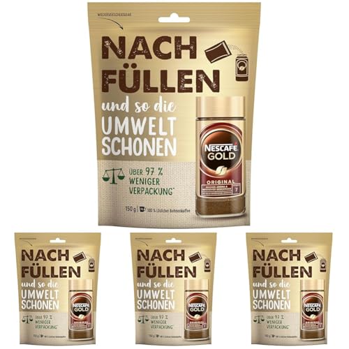 NESCAFÉ GOLD Original Nachfüllpack, löslicher Bohnenkaffee, Instant-Kaffee aus erlesenen Kaffeebohnen, koffeinhaltig, 4er Pack (1 x 150g) von NESCAFÉ