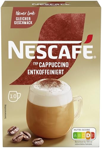 NESCAFÉ GOLD Typ Cappuccino Entkoffeiniert, Getränkepulver-Sticks aus entkoffeiniertem löslichem Bohnenkaffee, koffeinfrei, 1er Pack (à 10 x 12,5g Sachet) von NESCAFÉ