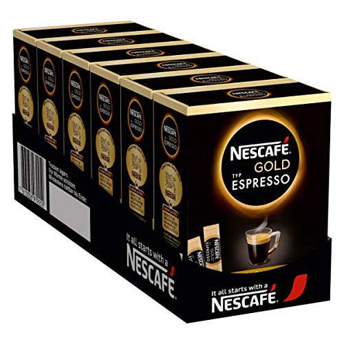 NESCAFÉ GOLD Typ Espresso Getränkepulver-Sticks, Espresso aus löslichem Bohnenkaffee mit 100% Arabica Kaffeebohnen, samtige Kaffee-Crema, koffeinhaltig, 6er Pack (6 x 25 Getränkepulver-Sticks à 1,8g) von NESCAFÉ