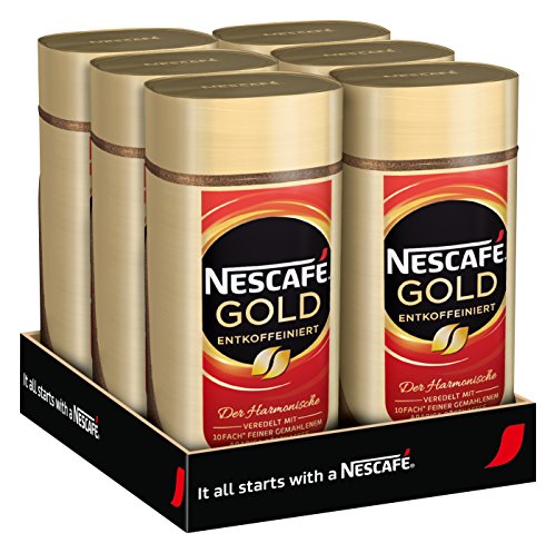 NESCAFÉ Gold Entkoffeiniert, löslicher Bohnenkaffee aus erlesenen Kaffeebohnen, ohne Koffein, vollmundig & aromatisch, 6er Pack (6 x 200 g) von NESCAFÉ