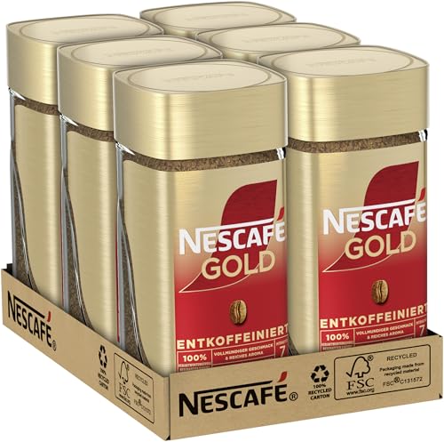 NESCAFÉ GOLD Entkoffeiniert, löslicher Bohnenkaffee, Instant-Kaffee aus erlesenen Kaffeebohnen, vollmundig & aromatisch, koffeinfrei, 6er Pack (6x100g) von Nescafé