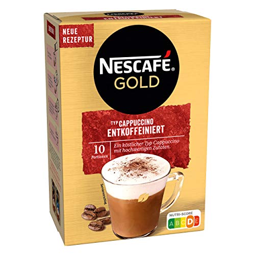 NESCAFÉ Gold Typ Cappuccino Entkoffeiniert, Getränkepulver aus entkoffeiniertem löslichem Bohnenkaffee, 1er Pack (à 10 x 12,5g Sticks) von NESCAFÉ