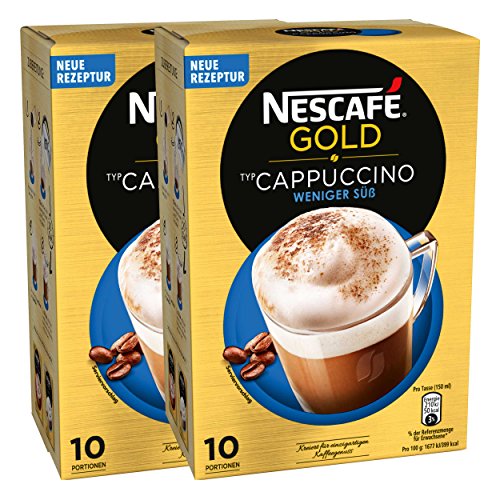 Nescafé Gold Typ Cappuccino, Weniger Süß, Löslicher Bohnenkaffee, Instantkaffee, Kaffee, 2 x 10 Portionen, 12321034 von NESCAFÉ