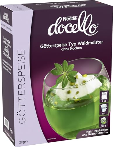 NESTLÉ docello Götterspeise Typ Waldmeister, ohne Kochen, Dessertpulver für Wackelpudding mit Waldmeistergeschmack, 1er Pack (1 x 2kg Faltschachtel) von NESTLÉ PROFESSIONAL