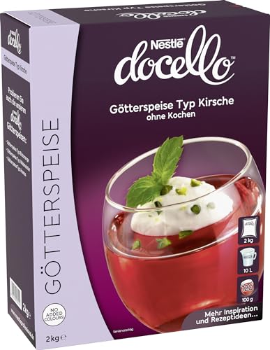 NESTLÉ docello Götterspeise Typ Kirsche, ohne Kochen, Dessertpulver für Wackelpudding mit Kirschgeschmack, 1er Pack (1 x 2kg Faltschachtel) von NESTLÉ PROFESSIONAL