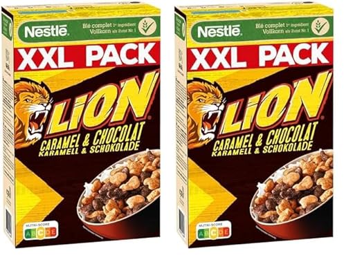 Nestlé Lion Cereals, Karamell und Schoko Cerealien mit Vollkorn, XXL Packung, 2er Pack (1 x 1kg) von NESTLE