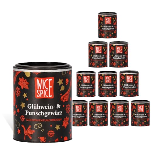 NICE SPICE Glühweingewürz, 10 Dosen (10 x 35g), Gewürzmischung für aromatischen Glühwein, Heißgetränke, Geschenk für Genießer, Gewürzvorrat von NICE SPICE