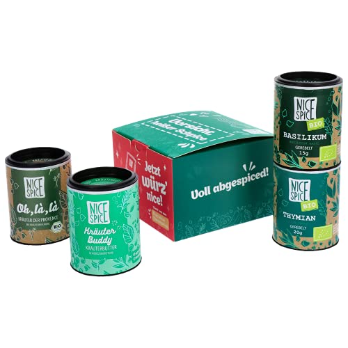 NICE SPICE Kräuter Gourmet-Set mit 8 Gewürzen, Bio, Gewürzbox mit feinen Kräutern, Kräuter Set zum Verfeinern aller Gerichte, Geschenkidee für Frauen und Männer von NICE SPICE