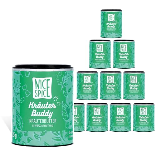 NICE SPICE Kräuterbuddy Gewürz, 10 Dosen (10 x 25g), Perfekt für Kräuterbutter und Dips, Erlesene Zutaten für Gourmet-Küche, Geschenk für Genießer von NICE SPICE