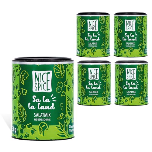 NICE SPICE Sa la la Land Salatgewürz, 5 Dosen (5 x 30g), Perfekt für Salate, 8 erlesene Zutaten inklusive Bärlauch & Basilikum von NICE SPICE