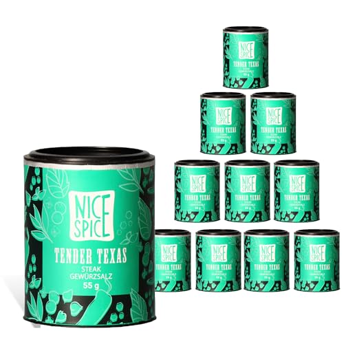 NICE SPICE Steakgewürz, 10 Dosen (10 x 55g), Gewürzmischung für Steak, Grillfleisch, Pommes, Geschenk für Hobbyköche, Gewürzvorrat für die Küche von NICE SPICE