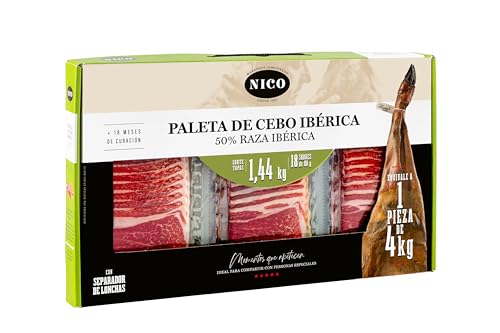 PACK AUFSCHNITT VOM VORDERSCHINKEN CEBO IBÉRICO 50% iberische Rasse, bestehend aus 18 Verpackungen mit jeweils 80 g. Spezialität unseres Schinkenmeisters. von NICO JAMONES