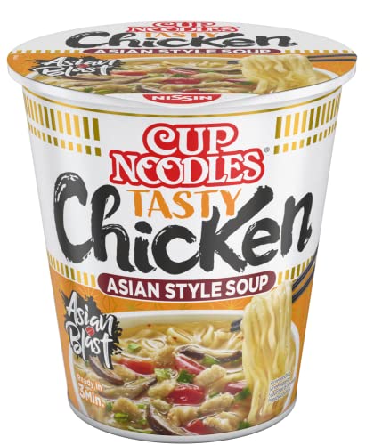 Nissin Cup Noodles – Tasty Chicken, 8er Pack, Soup Style Instant-Nudeln japanischer Art, mit Hühnerfleisch-Geschmack & Gemüse, schnell im Becher zubereitet, asiatisches Essen (8 x 63 g) von NISSIN Foods