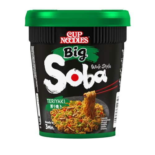 Nissin Cup Noodles Soba BIG – Teriyaki, 6er Pack, Wok Style Instant-Nudeln japanischer Art, mit Teriyaki-Sauce und Gemüse, schnell im Becher zubereitet, asiatisch Essen, große Portion (6 x 113 g) von NISSIN