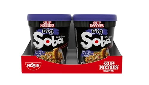 Nissin Cup Noodles Soba BIG – Yakitori Chicken, 6er Pack, Wok Style Instant-Nudeln japanischer Art, mit Würzsauce, Hähnchen & Gemüse, schnell im Becher zubereitet, asiatisches Essen (6 x 113 g) von Nissin