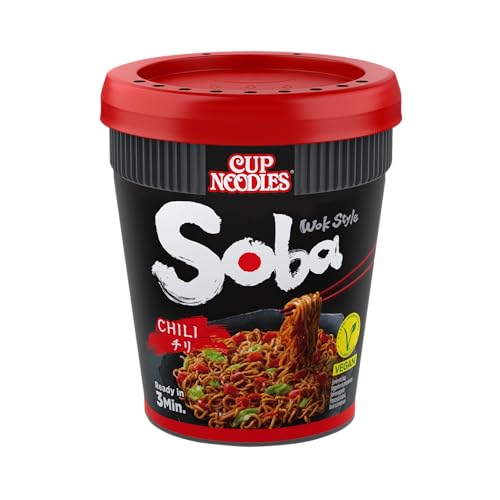 Nissin Cup Noodles Soba Cup – Chili, 10er Pack, Wok Style Instant-Nudeln japanischer Art, mit Chili-Sauce, Schoten & Gemüse, schnell im Becher zubereitet, asiatisches Essen (92 g) von NISSIN