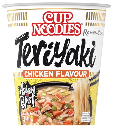 Nissin Cup Noodles – Teriyaki, Einzelpack, Soup Style Instant-Nudeln japanischer Art, mit Hühnerfleisch-Geschmack und Gemüse, schnell im Becher zubereitet, asiatisches Essen (1 x 67 g) von Nissin