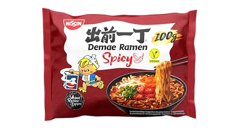 Nissin Demae Ramen – Spicy, 10er Pack, Instant-Nudeln japanischer Art, mit Cayennepfeffer & asiatischen Gewürzen, schnell & einfach zubereitet, asiatisches Essen (10 x 100 g) von Demae Ramen