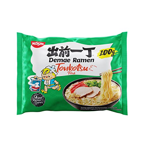 Nissin Demae Ramen – Tonkotsu, Einzelpack, Instant-Nudeln japanischer Art, mit Schweinefleisch-Geschmack, Sesamsamen & asiatischen Gewürzen, schnell & einfach zubereitet, asiatisches Essen (1 x 100 g) von NISSIN