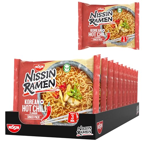 Nissin Ramen - Korean Hot Chili, 10er Pack, Instant-Nudeln asiatischer Art, nach koreanischen Rezeptur, schnell & einfach zubereitet, asiatisches Essen (10 x 65,2g) von Nissin