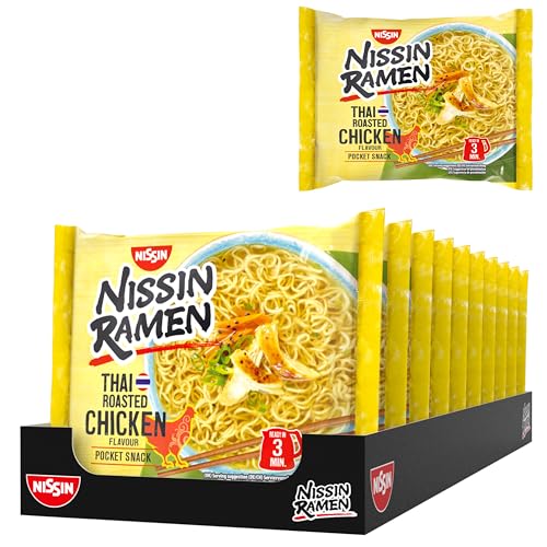 Nissin Ramen - Thai Roasted Chicken, 10er Pack, Instant-Nudeln asiatischer Art, nach thailändischer Rezeptur, schnell & einfach zubereitet, asiatisches Essen (10 x 65 g) von NISSIN