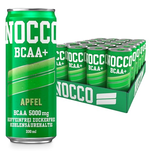 NOCCO BCAA Energy Drink – zuckerfrei, vegan Energy Getränk mit Koffein, Vitaminen und Aminosäuren – Apfel-Geschmack, 24 x 330ml inkl. Pfand (Apfel) von NOCCO