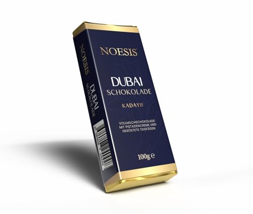 Noesis Dubai Schokolade 95g - Handgefertigt – Premium Vollmilchschokolade aus belgischer Schokolade – Gefüllt mit feiner Pistaziencreme & gerösteten Teigfäden (Kadaifi) von NOESIS