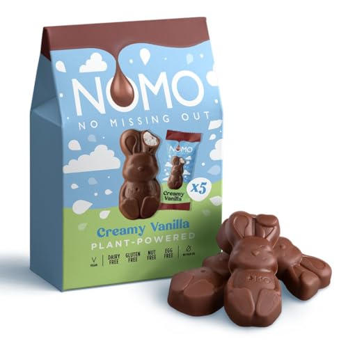 NOMO Mini-Osterhasen Box Vanilla - 6er Pack (6x53g) - Mit Vanilla-Füllung - Geschenkbox mit Schokolade - Allergenfrei - Vegan, Glutenfrei, Nussfrei - mit zertifizierter Schokolade von NOMO