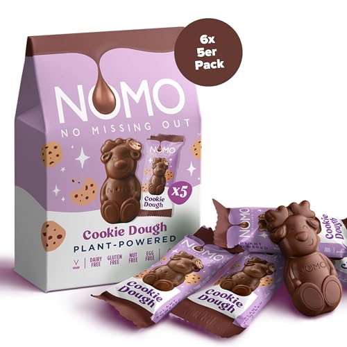 NOMO Mini Reindeers Box Cookie Dough - 6er Pack (6x53g) - Mit Keksteigfüllung - Geschenkbox mit Schokolade - Allergenfrei - Vegan, Glutenfrei, Nussfrei - mit zertifizierter Schokolade von NOMO