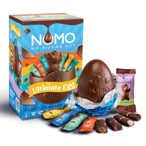 NOMO XL-Osterei + 8 Mini-Schokoriegel + 1 Osterhase Cookie Dough - 223 g - Orange, Mint, Karamell - LAKTOSEFREI, GLUTENFREI, EIFREI, NUSSFREI - für Allergiker - zertifizierter Kakao - vegane Ostern von NOMO