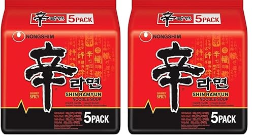 Nong Shim Instantnudeln Shin Ramyun – Koreanische Rindfleisch Ramen Suppe sehr scharf - schnelle Zubereitung – 1er Multipack - 5 x 120g (Packung mit 2) von NONG SHIM