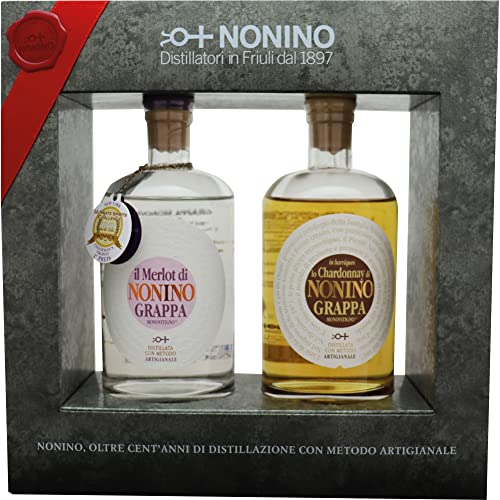 Nonino 2er Grappa Geschenkset Grappe Vigneti Chardonnay und Merlot zu je 0,35l in Geschenkpackung (1 x 0.7 l) von Nonino