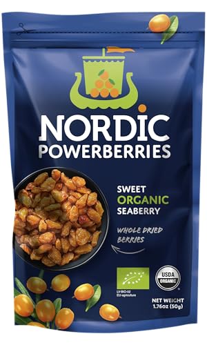 Nordic Dried Seaberry Organic | 100% Natural & Organic Sea Buckthorn Berries | Rich in Antioxidants & Omega Fatty Acids, 50g von NORDIC POWERBERRIES