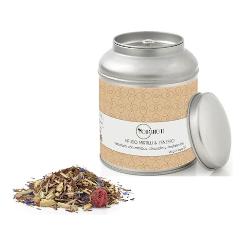 Novecento Tè® | Blaubeer-Ingwer-Aufguss | Kräutertee Ingwer-Blaubeer-Kornblumenblätter - 90 Gr | Rooibos Blaubeeren Ingwer | Roter Tee gemischt mit Früchten und Gewürzen von NOVECENTO TE'