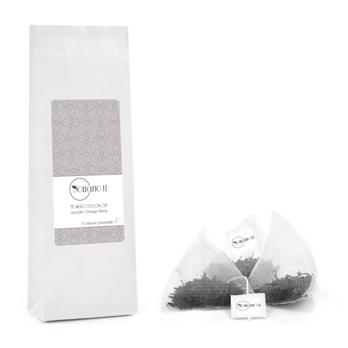 Novecento Tè® | Ceylon-Schwarztee OP | Orange Pekoe Collection Schwarzer Tee – 15 Pyramiden-Teesiebe | Englisches Frühstück Ganze Blätter | Kräftiger und malziger Schwarztee von NOVECENTO TE'