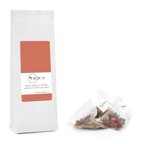 Novecento Tè® | Himbeer-Vanille-Aufguss | Rooibos, Vanille, Himbeeren, Hibiskus – 15 Pyramiden-Teesiebe | Mit Früchten und Blumen angereicherter roter Tee von NOVECENTO TE'