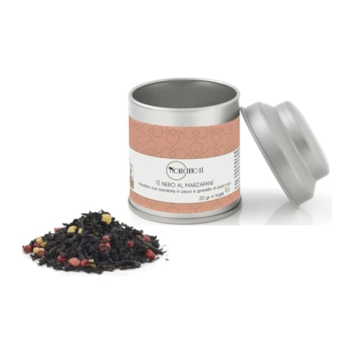 Novecento Tè® | Schwarzer Tee mit Marzipanblättern - 20 Gr | Schwarztee Marzipan Mandeln Rosa Pfeffer | Mischung Schwarzer Tee Marzipan Mandeln Gewürze Lose Metalldose Mignon von NOVECENTO TE'