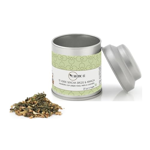 Novecento Tè® | Sencha Grüntee-Gewürze & Orange | Grüner Sencha-Zimt und Orangenblätter – 20 g | Gewürzter grüner Tee | Sencha mit rosa Pfeffer, Apfel und Zimt von NOVECENTO TE'