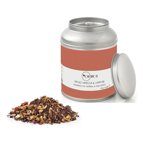 Novecento Tè® | Vanille- und Himbeeraufguss | Rooibos Vanille Himbeeren Hibiskusblätter - 90 Gr | Roter Tee mit Früchten und Blütenblättern von NOVECENTO TE'