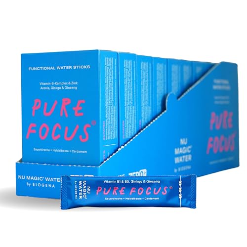 Nu Magic Water by BIOGENA ‘Pure Focus’ - Funktionelle Wassersticks mit Vitamin B-Komplex, Zink, Aronia, Ginko und Ginseng 540g (10x54g) von NU MAGIC WATER