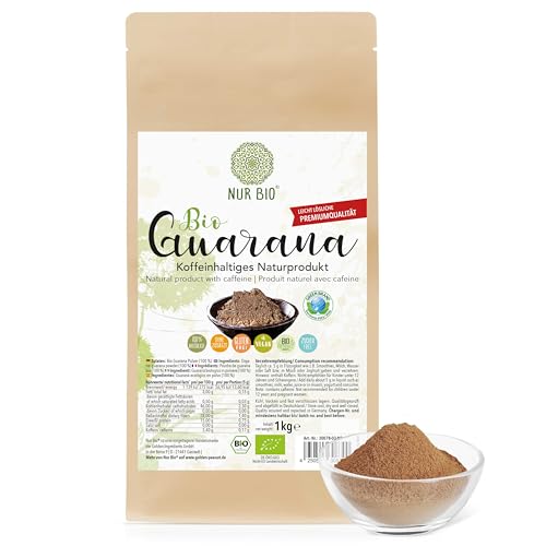 NUR BIO® Bio Guarana Pulver, 1 kg, natürliches Koffein, ohne Zusätze, vegan, Energie-Getränk, Kaffee-Ersatz von NUR BIO