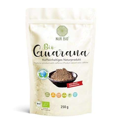 NUR BIO® Bio Guarana Pulver 250 g natürliches Koffein ohne Zusätze vegan Energie Getränk Kaffee Ersatz von NUR BIO